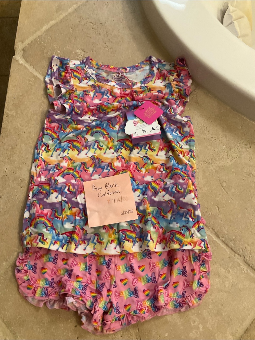 Posh Peanut Lisa Frank Markie Unicorn Bamboo Short Set